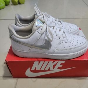 Nike White and Metallic Silver Women's Sneakers